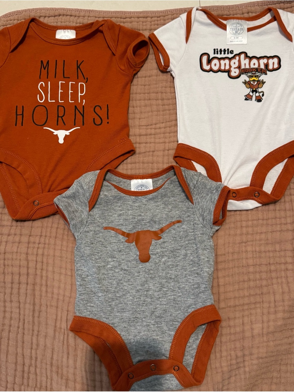 Rivalry Threads Baby Bodysuit Set - Orange, Gray & White Longhorns Trio